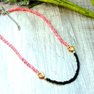 Dainty Heart Choker Necklace, Hematite Seed Bead Jewelry, Adjustable
